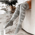 MANDOTOS Christmas Knitted Stockings Elk Snowflake Over-The-Knee Socks Free Size For Women
