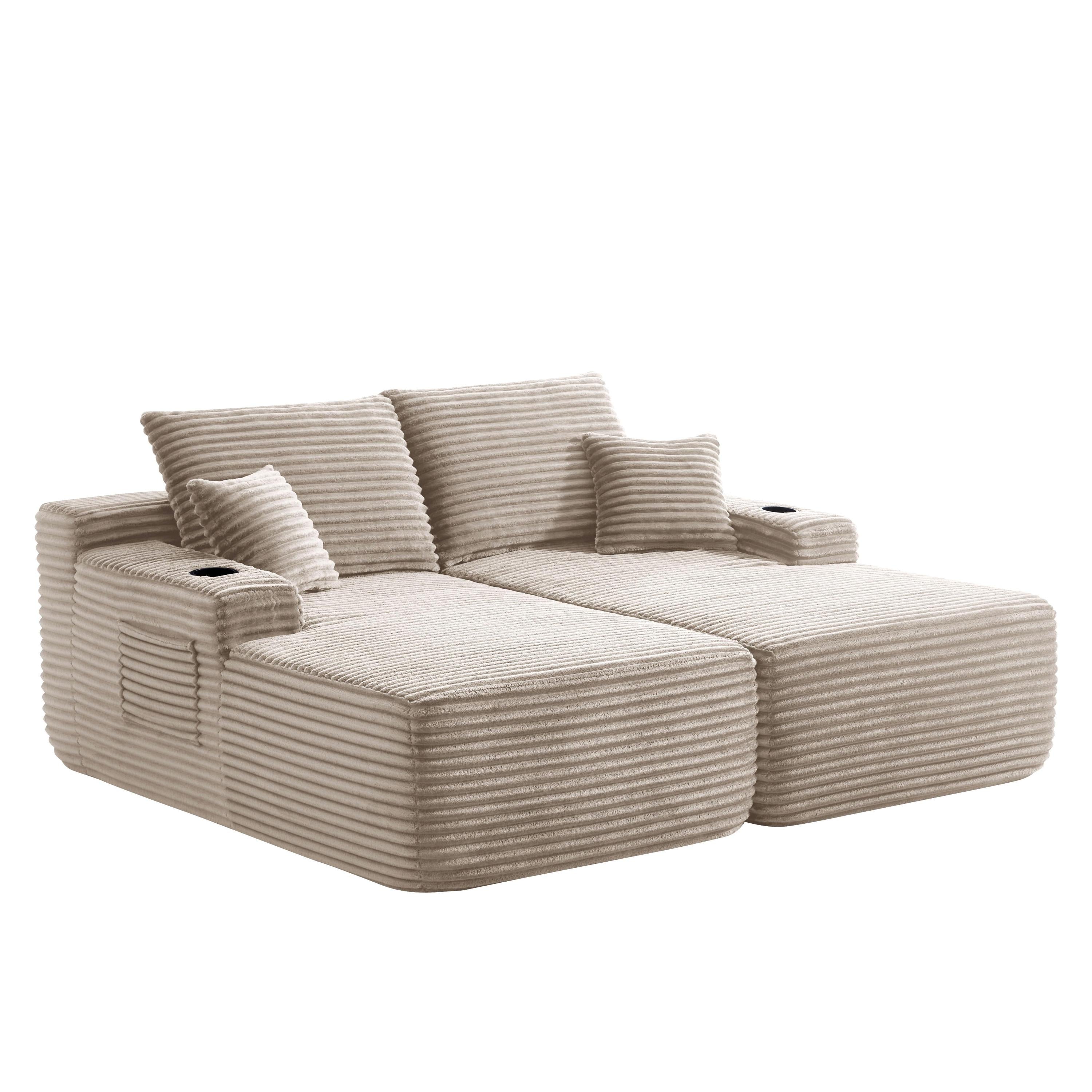 Sectional Sofa L-Shape Plush Beige 69" Double Chaise