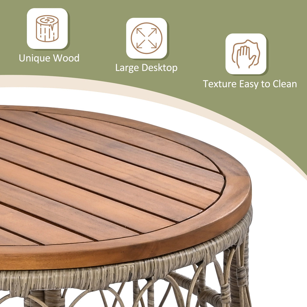 Outdoor Patio Set Wicker Boho Beige Cushion Oval Acacia Table 4 Piece