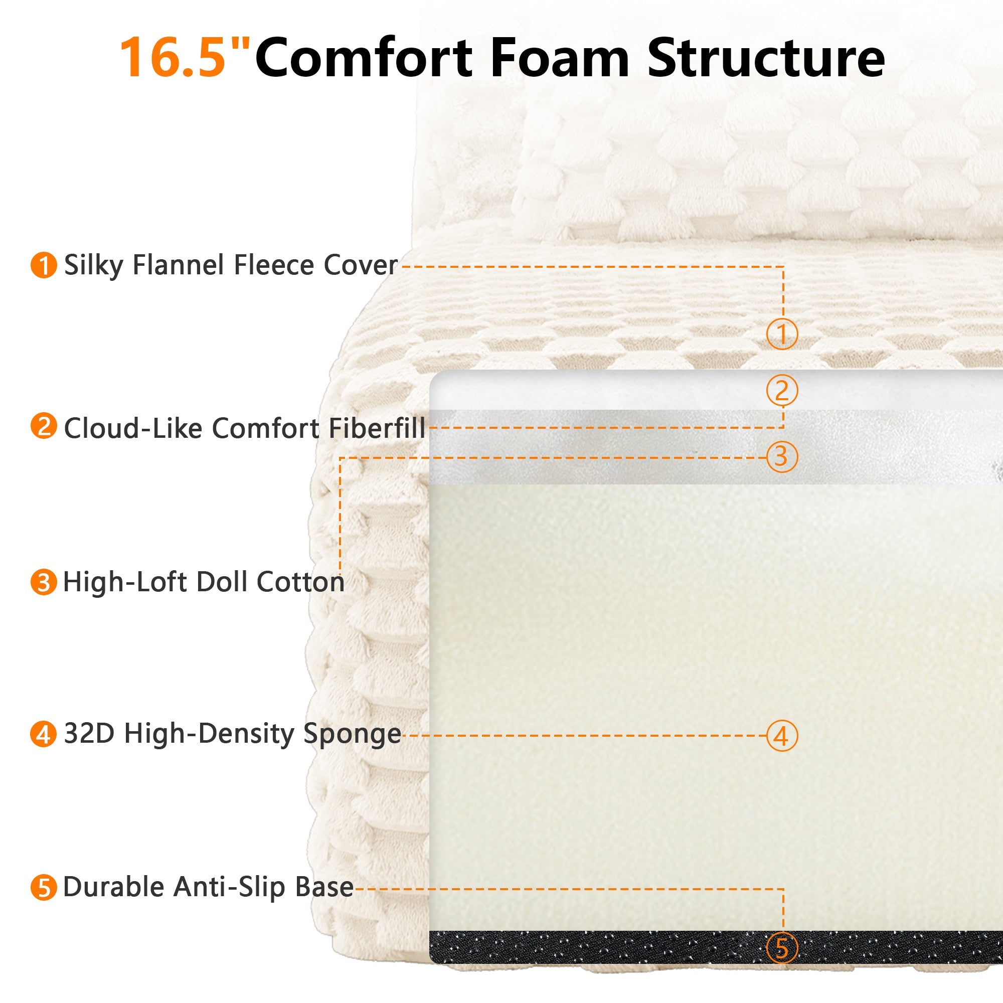 Sectional Sofa Modular Flannelette Cream Deep Seat 2 Seat No Assembly