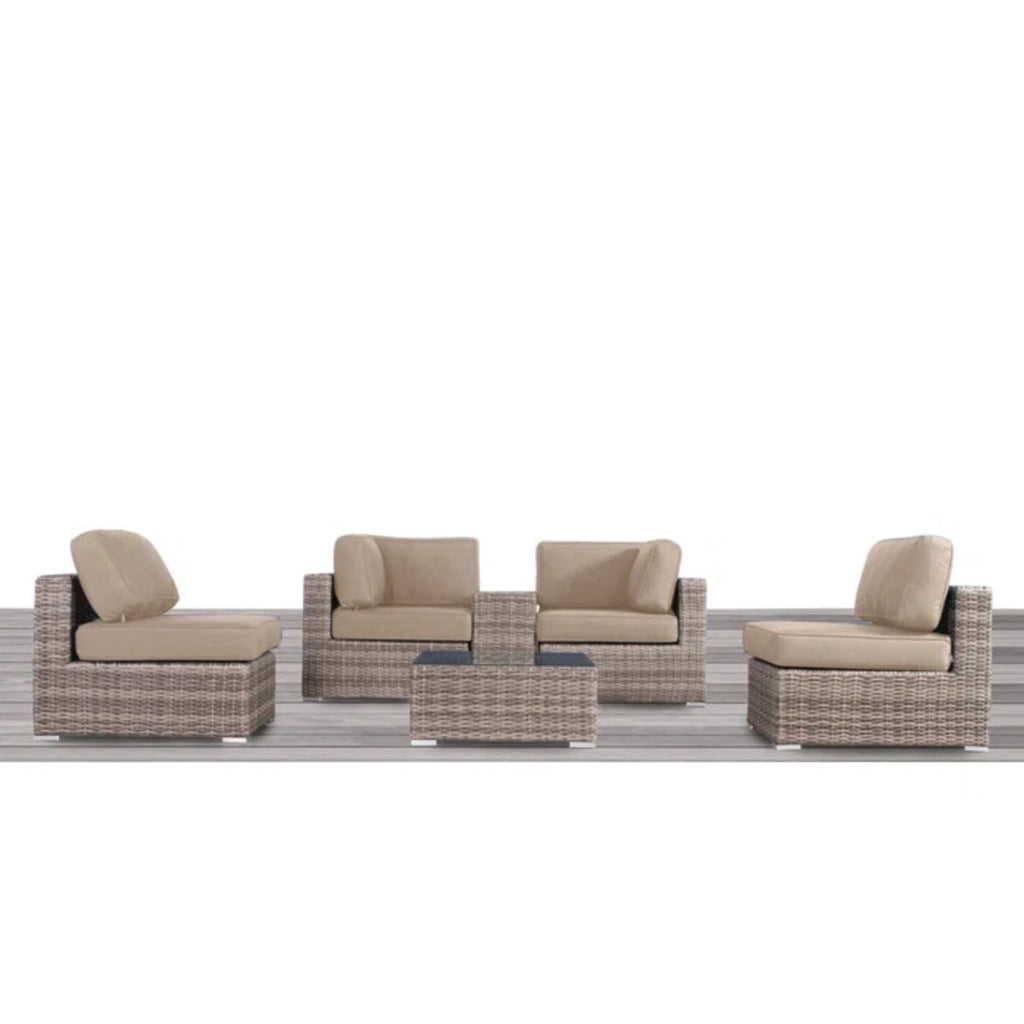 Outdoor Patio Set HDPE Wicker Mixed Gray 4 Piece Cupholder Seats 4