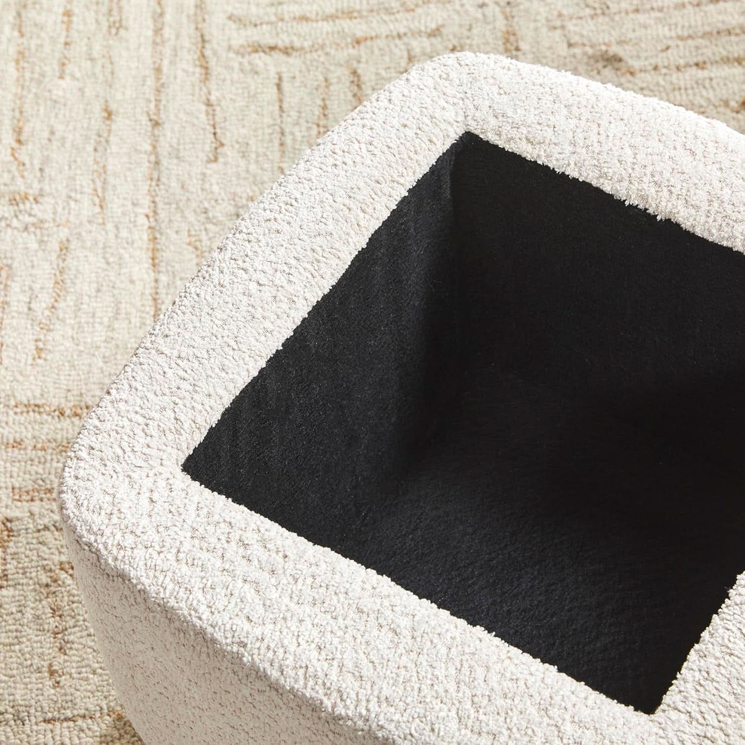 Ivory Luxurious Storage Bouclé Ottoman Wooden Legs