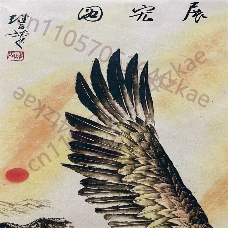 China Old Scroll Wall hanging Rice Paper Painting Liu Jilu's painting of a great Peng spreading its wings