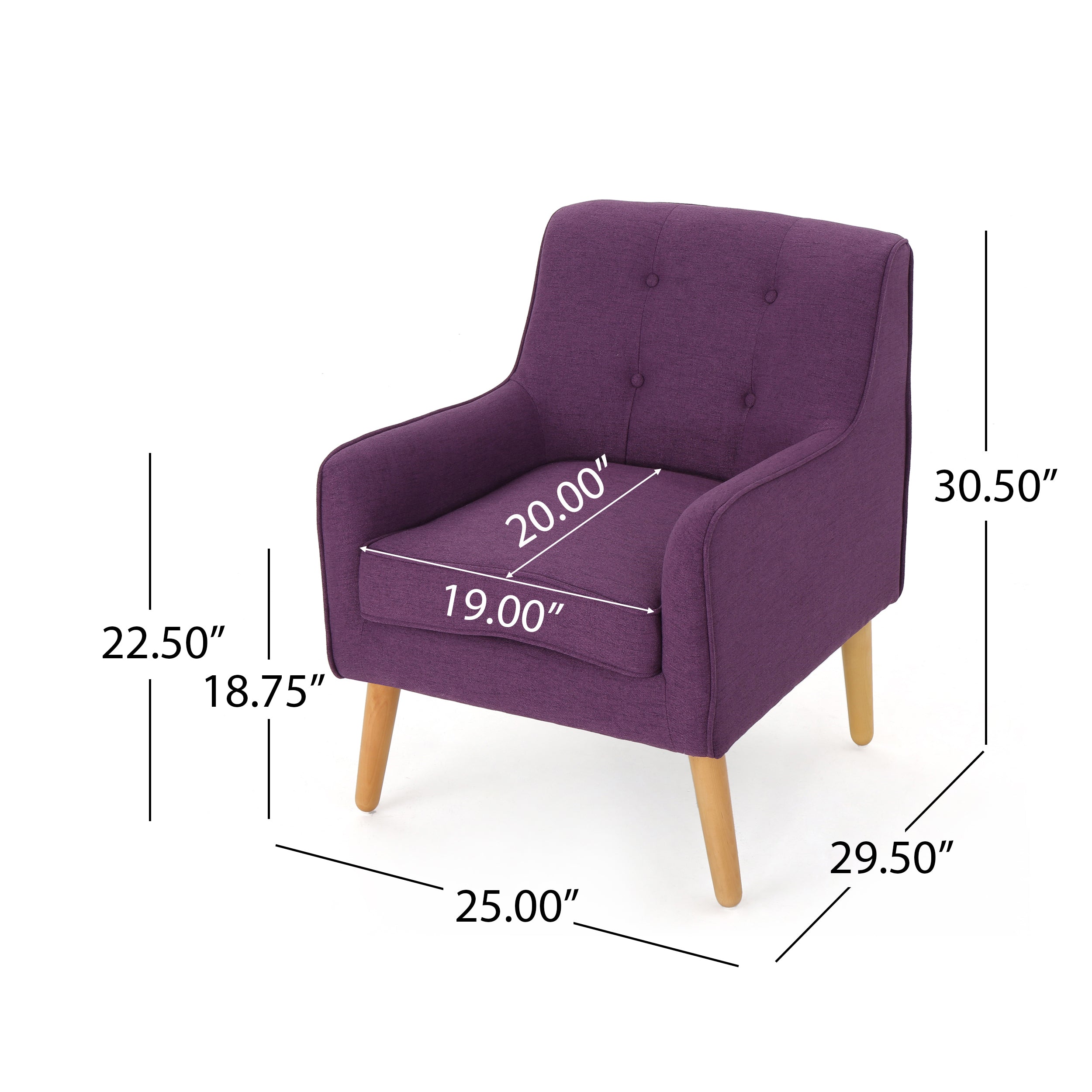 Accent Chair Mid-Century Tufted Purple Fabric 25x30x31