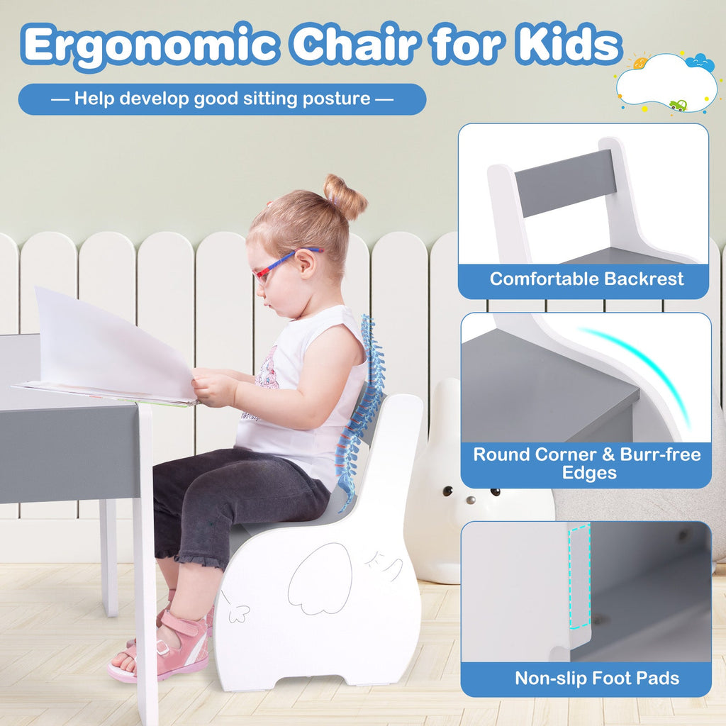 4-in-1 Wooden Activity Kids Table and Chairs with Storage and Detachable Blackboard