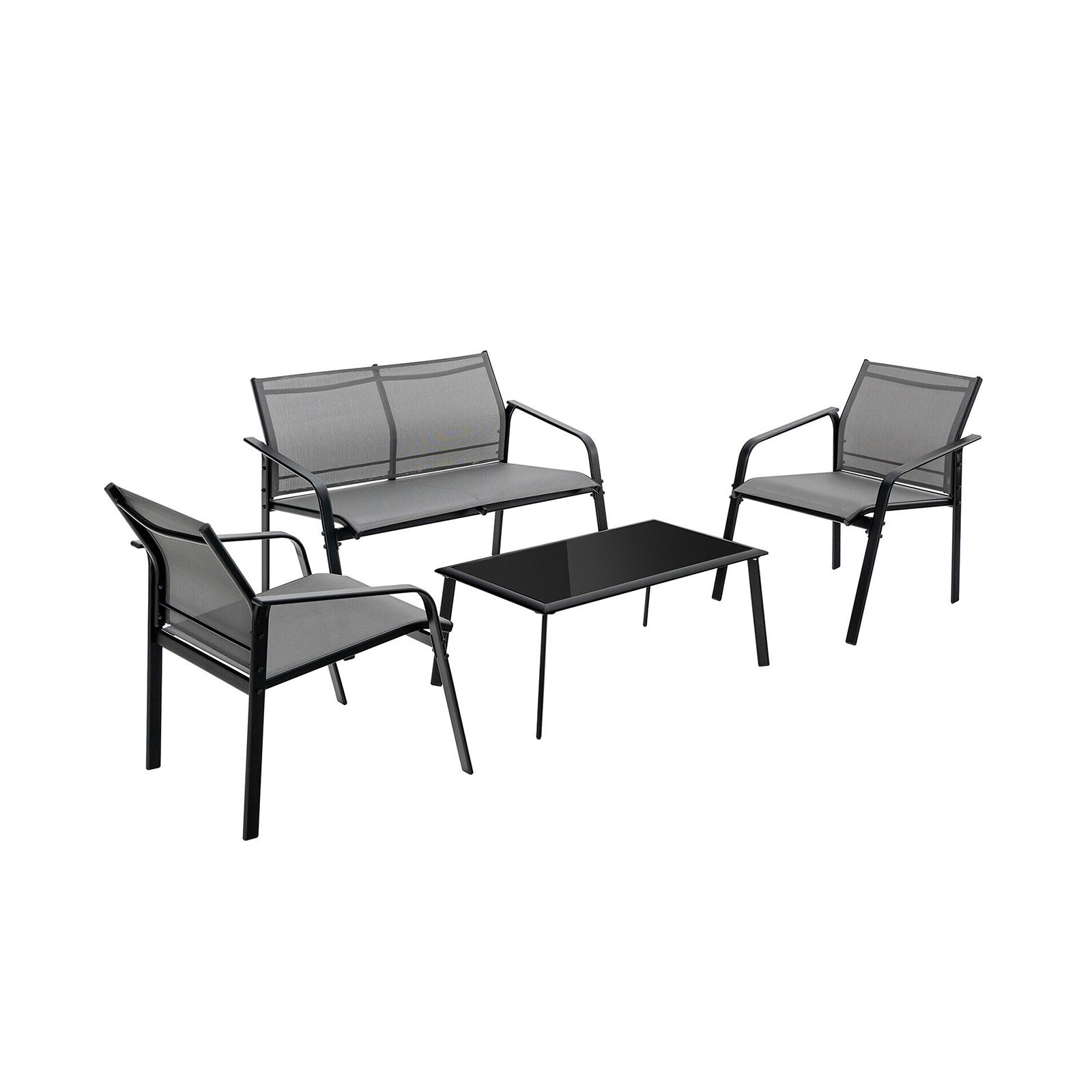 4 Pieces Patio Furniture Set with Armrest Loveseat Sofas and Glass Table Deck