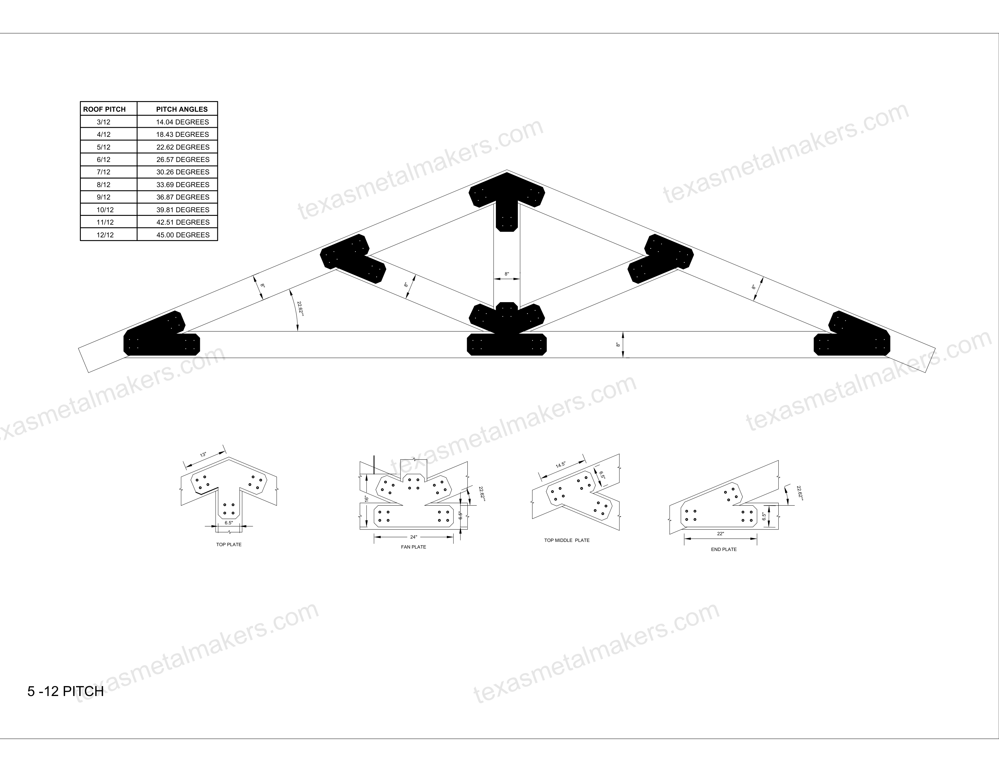 Chamfered Design Dog Eared Timber Truss Brackets for 8x8 Posts, 8" Timber Truss Brackets, 8x8 Fan Bracket
