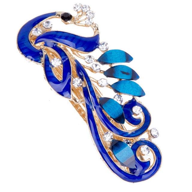 5 Colors Trendy Peacock Barrettes Crystal Flower Hairpins Headwear For Hair Women Romantic Headdress Wedding Hair Accessories for Brides and Bridesmaids