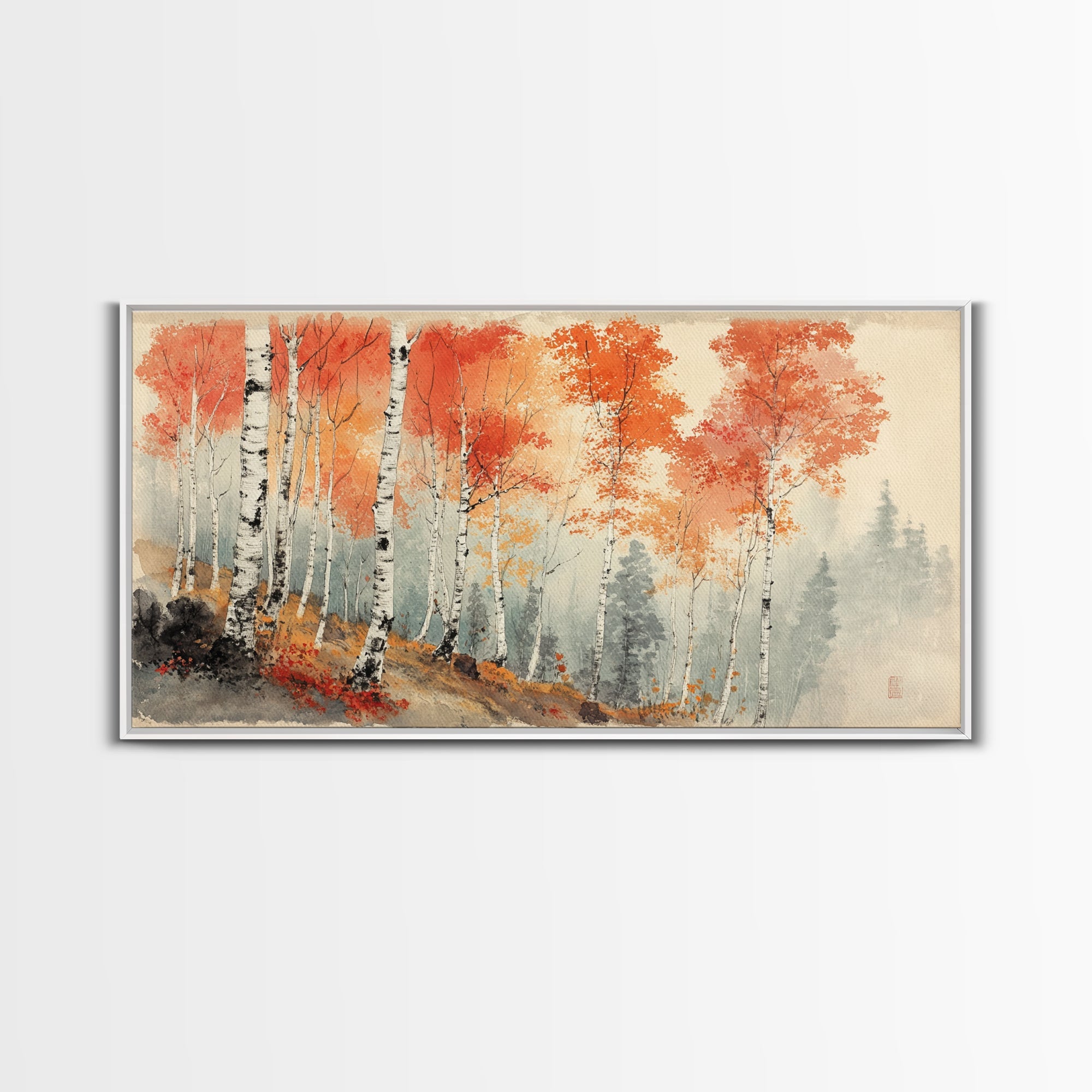 Birch Tree Painting, Aspen Trees Landscape Wall Art, Watercolor Print Colorado Forest Wall Art, Autumn landscape Centerpiece Wall Art
