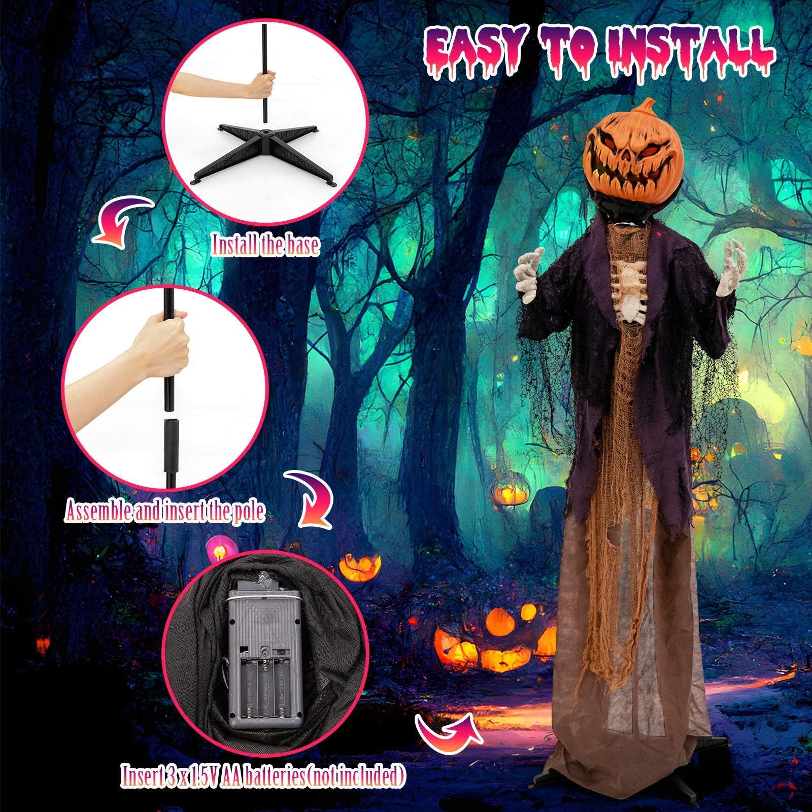 5.6 Feet Halloween Animated Standing Pumpkin Scarecrow