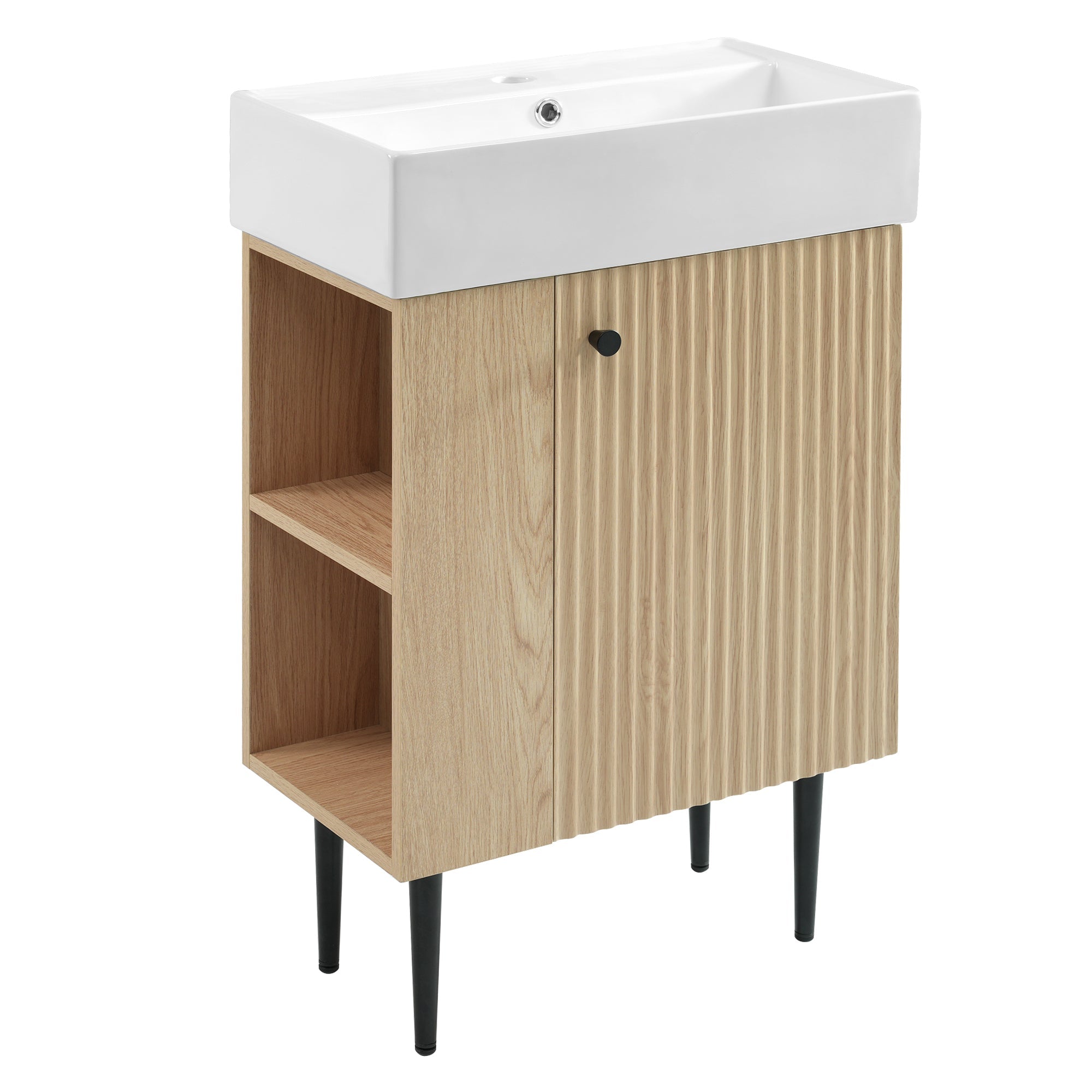 Modern Wood Bathroom Vanity with Ceramic Sink, Left Side Storage, 21.6' W x 1...