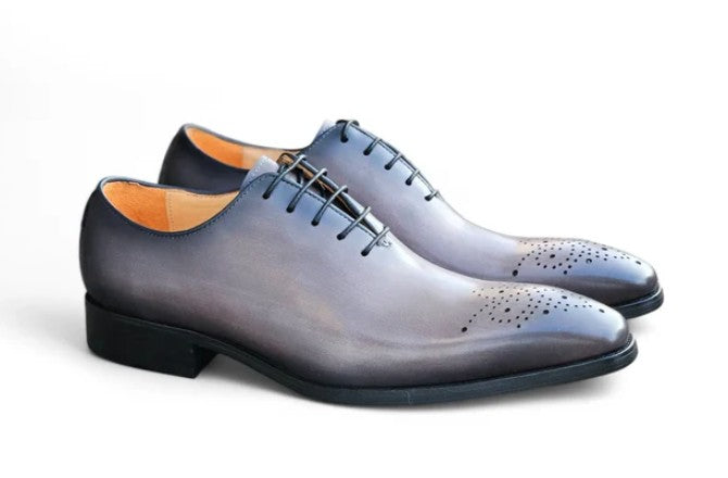 Burnished Calfskin Lace-Up Oxford Grey