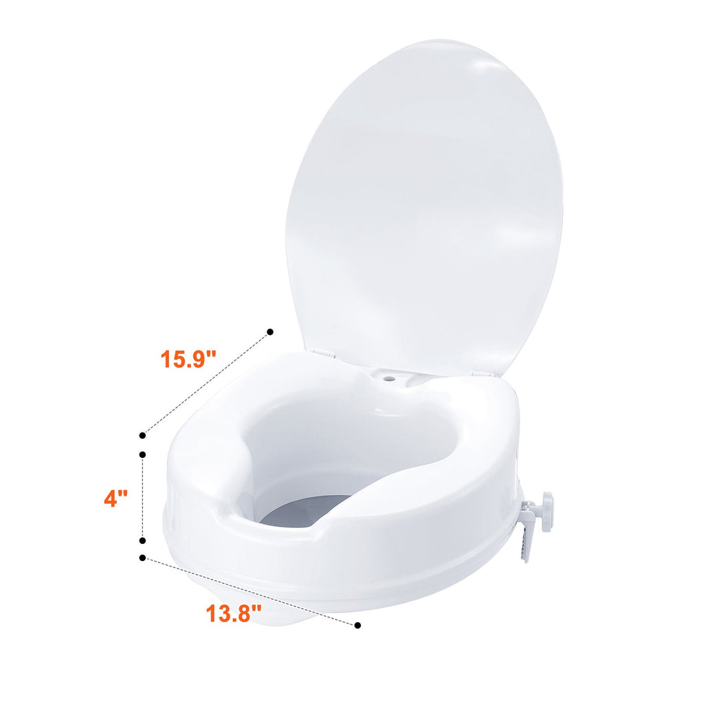 Raised Toilet Seat 4 In Height Polypropylene Universal Screw Lock 300 LB