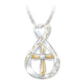 Mandotos Cross Footprint Diamond Pendant Two Tone Necklace