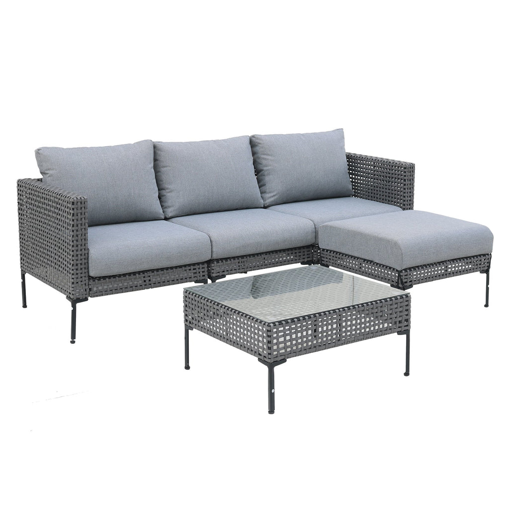Outdoor Sectional Set Aluminum Woodgrain Gray L-Shape Adjustable Feet
