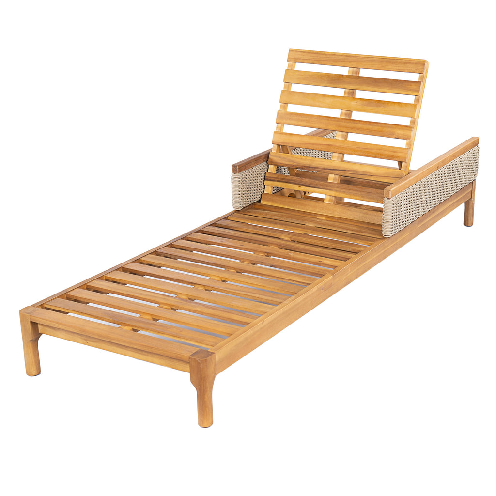 Chaise Lounge Acacia Wood Wicker Gray Cushion 4 Position 76.77in