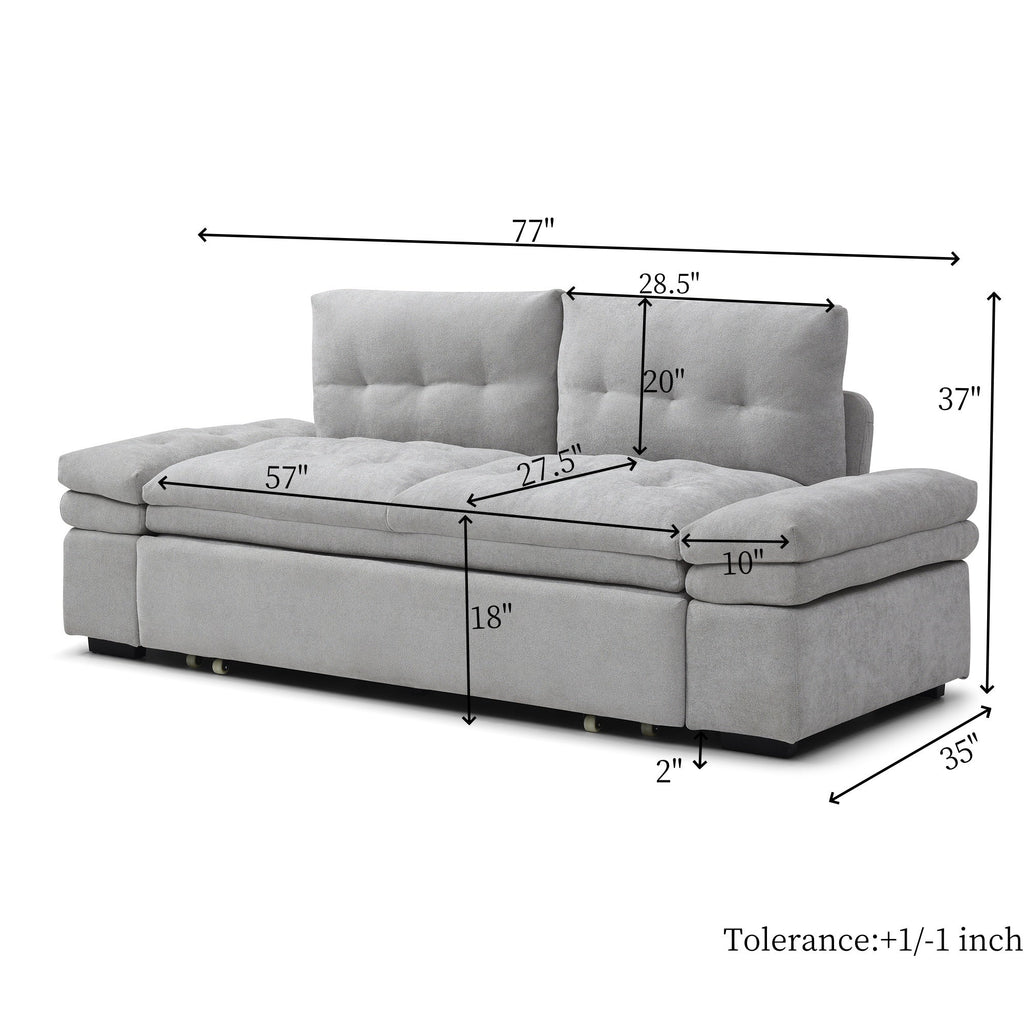 Sofa Bed 3-in-1 Linen Gray Pull-Out Chaise Recliner Armchair 164 LB