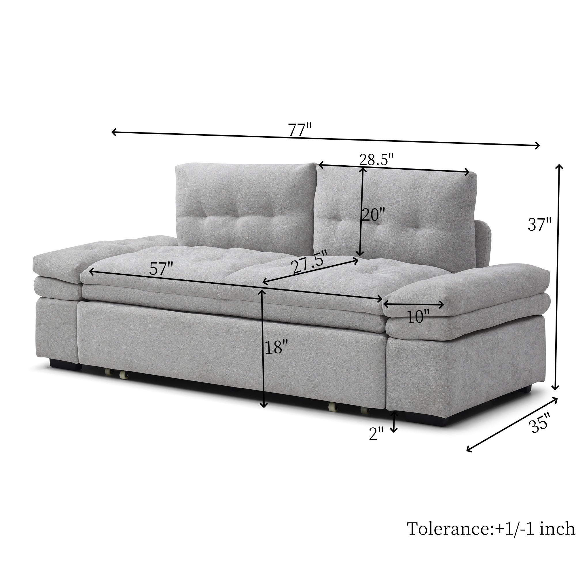 Sofa Bed 3-in-1 Linen Gray Pull-Out Chaise Recliner Armchair 164 LB