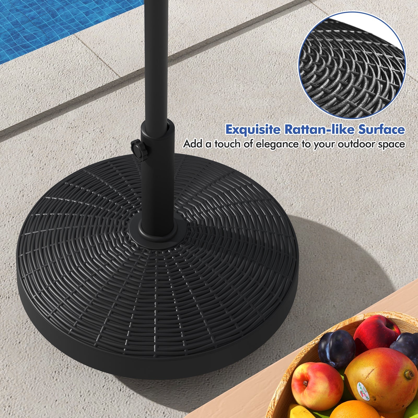 50 LBS Patio Wicker Style Resin Umbrella Base Stand Heavy Duty with Wheels