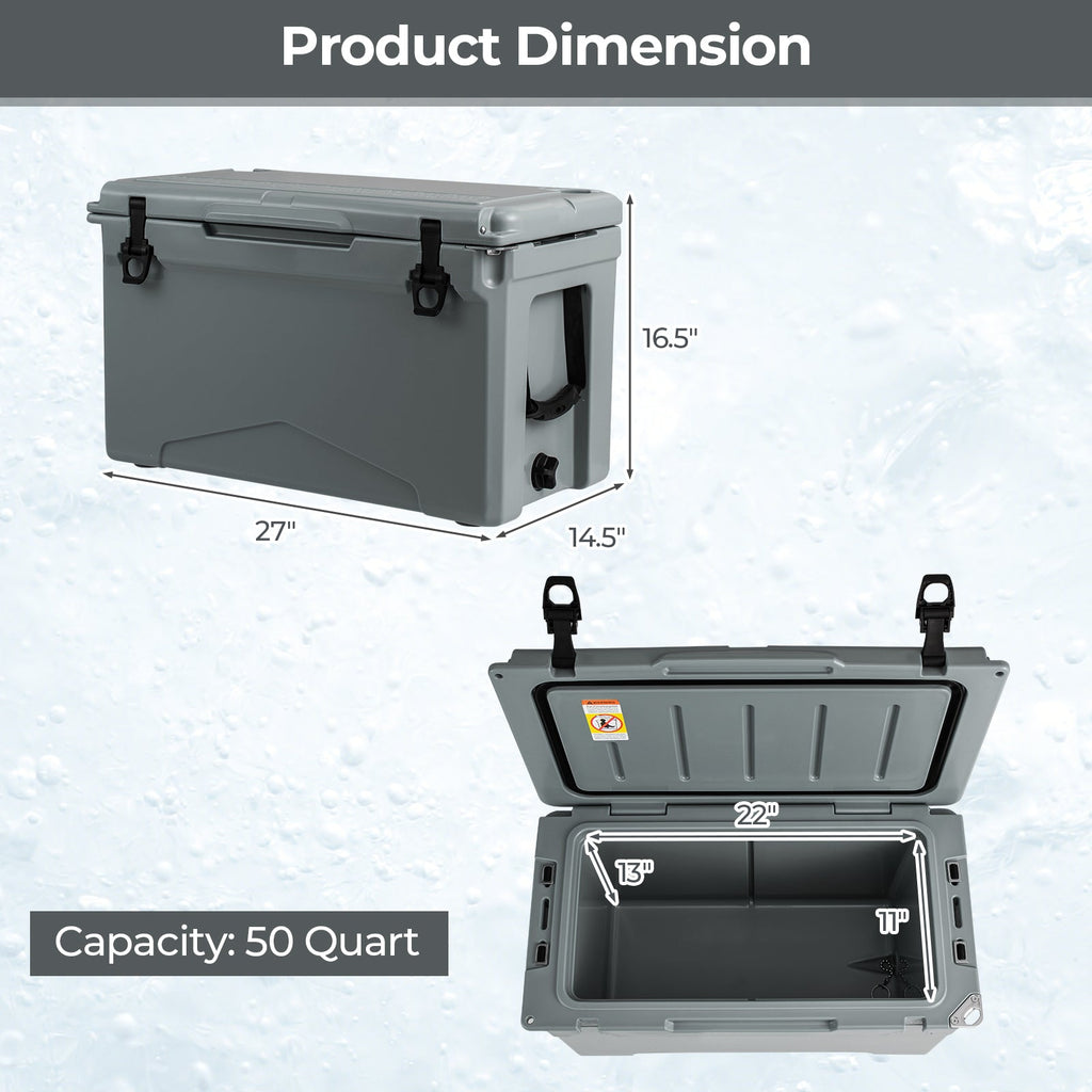 50 QT Rotomolded Cooler Insulated Portable Ice Chest with Integrated Cup Holders