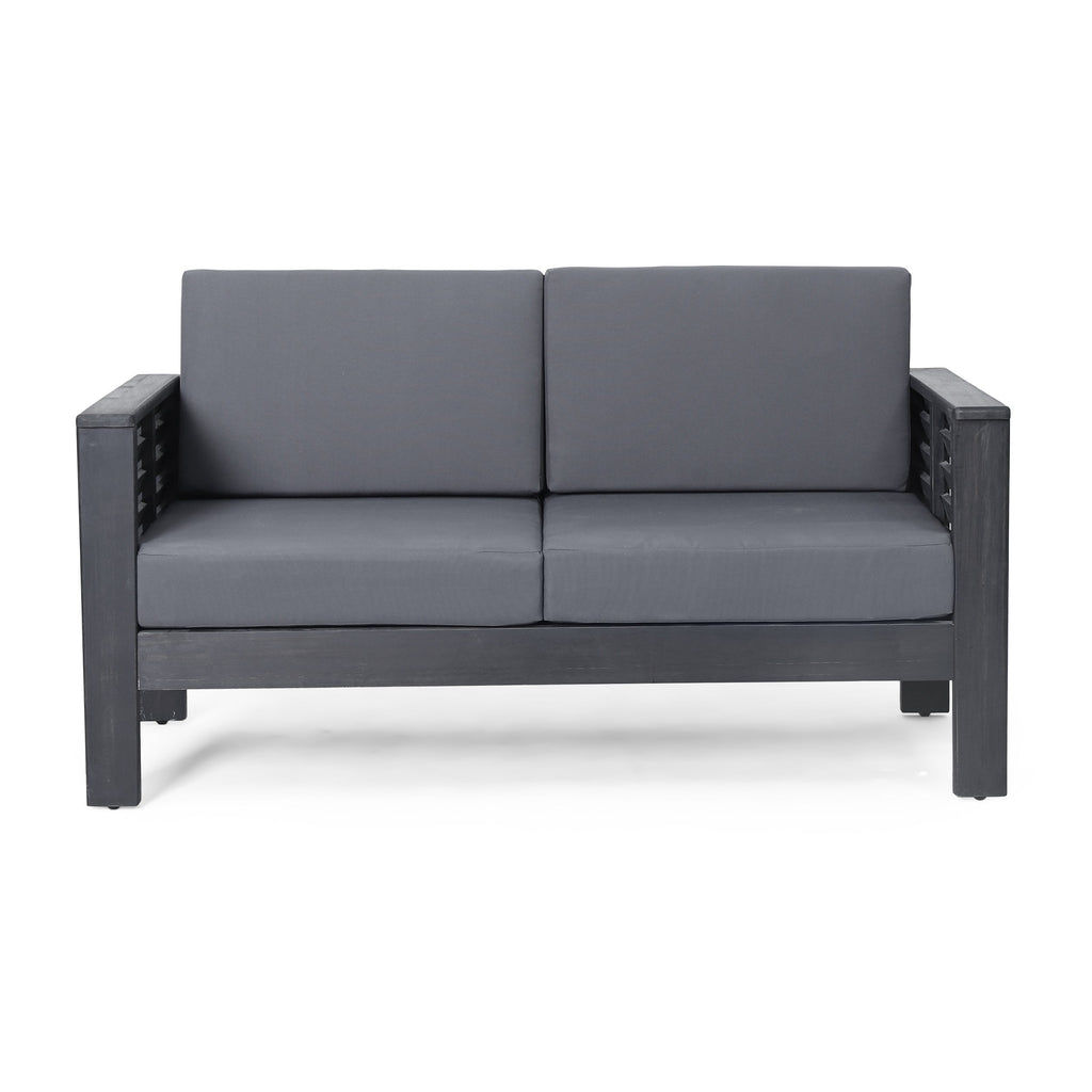 Outdoor Patio Set Acacia Wood Gray 2 Piece Loveseat Coffee Table Cushions