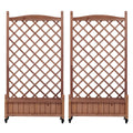 Raised Garden Bed With Trellis 2 Pack, Outdoor Planter Box & Plant Stand With Climbing Racks - Brown