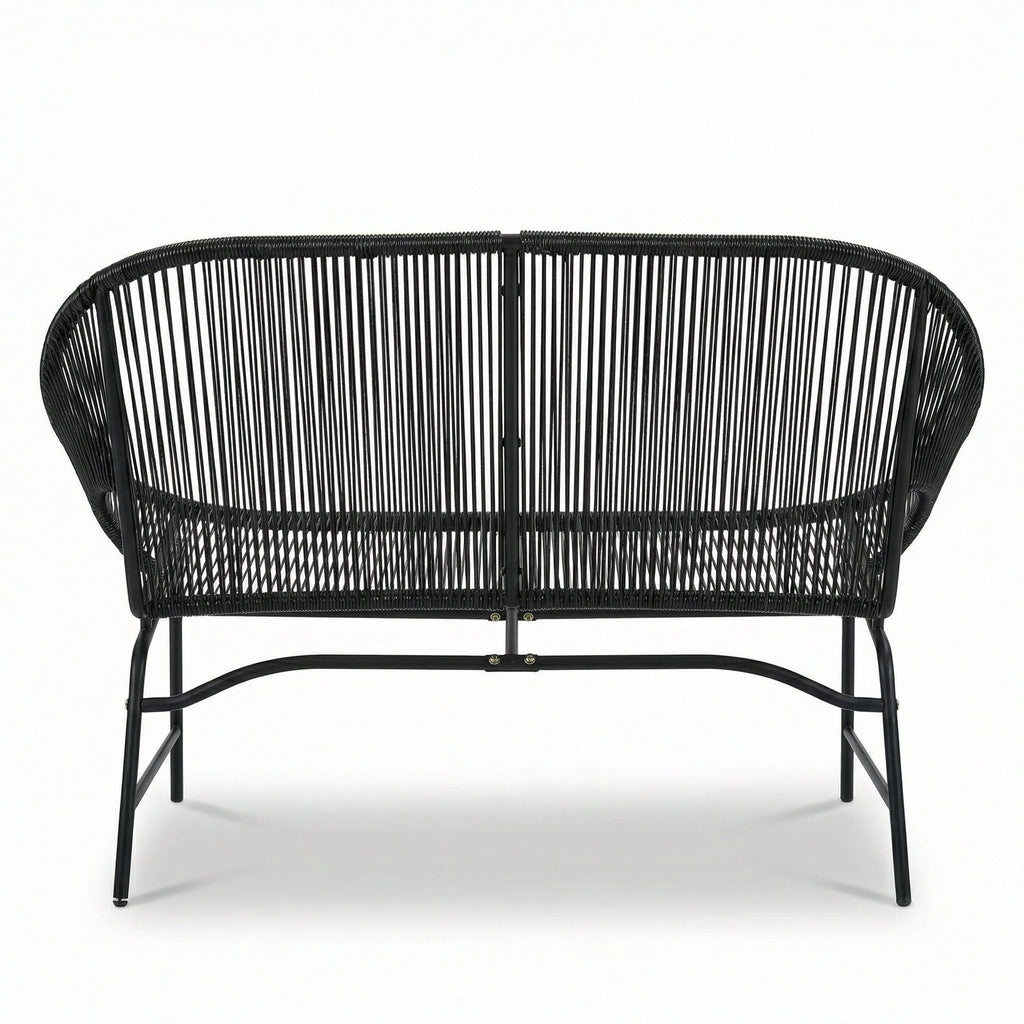 Outdoor Loveseat PE Rattan Iron Black UV Resistant No Cushion 52in