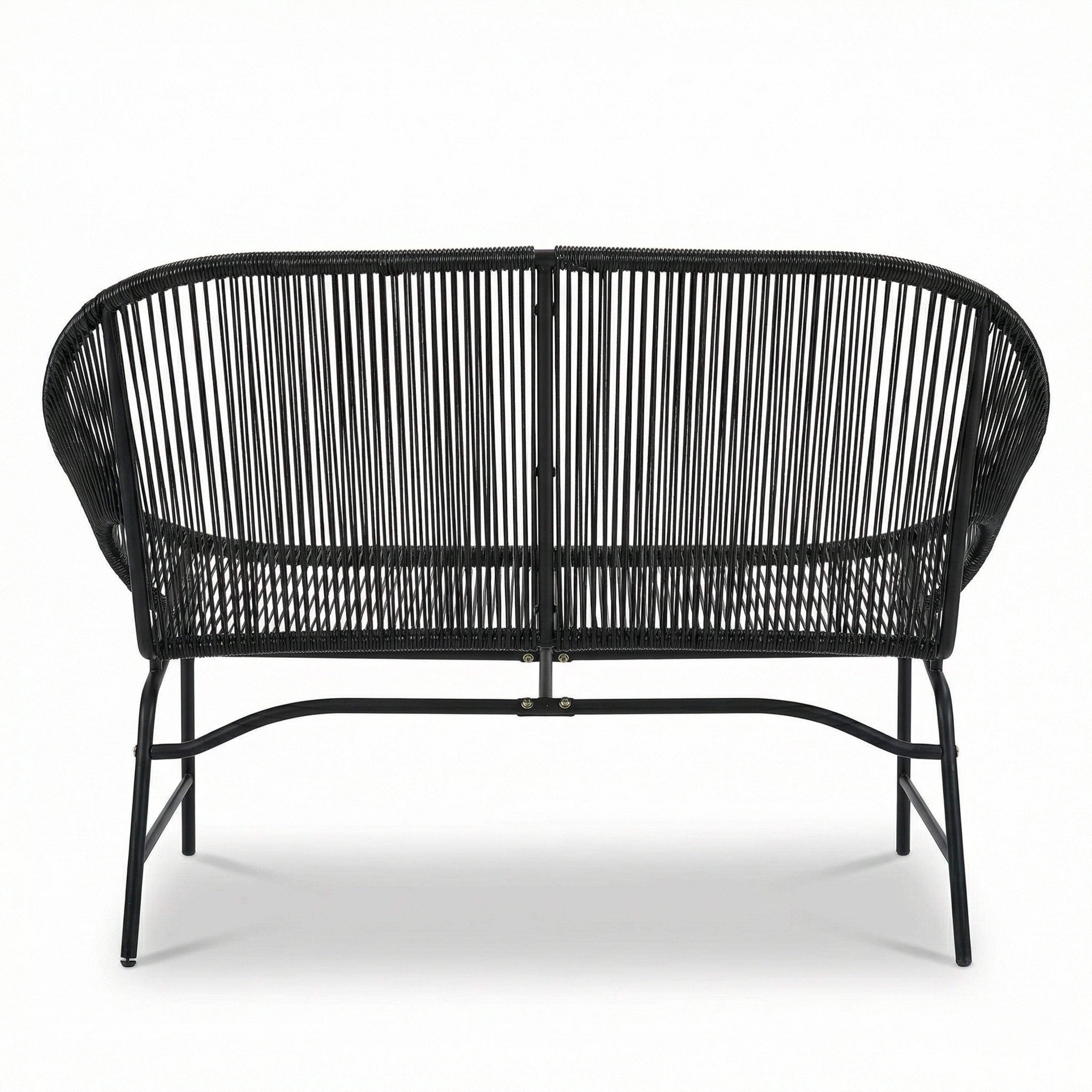 Outdoor Loveseat PE Rattan Iron Black UV Resistant No Cushion 52in