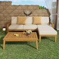 Outdoor Patio Set L-Shape Acacia Wood Teak Beige Cushions 3 Piece