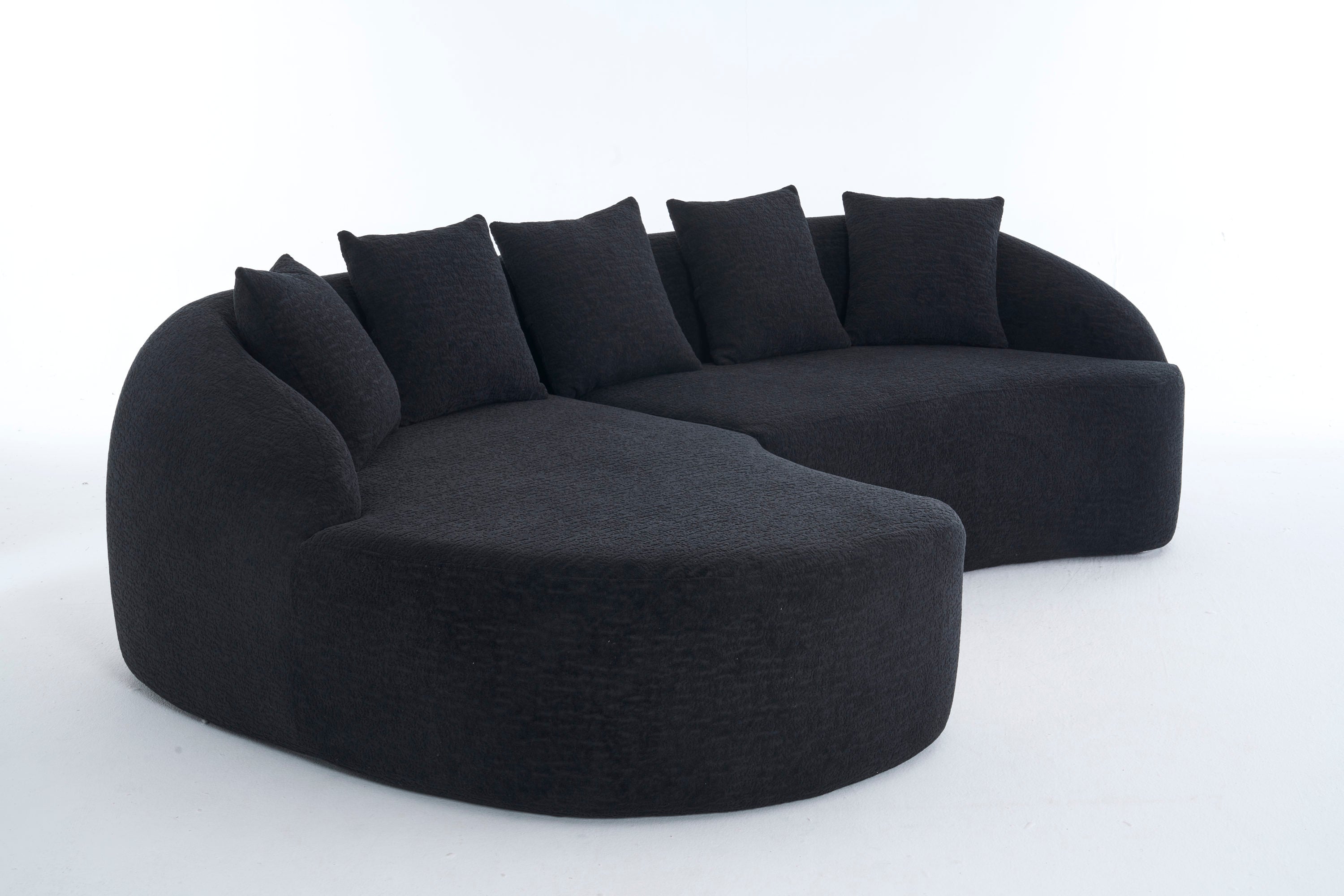 Sectional Sofa L-Shape Curved Chaise Chenille Black 5 Seat 106 In