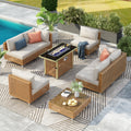 Outdoor Patio Set with Fire Pit Table Rattan Metal Beige 8 Piece