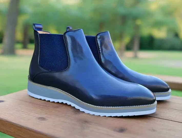 Burnished Calfskin Slip-On Boot Blue