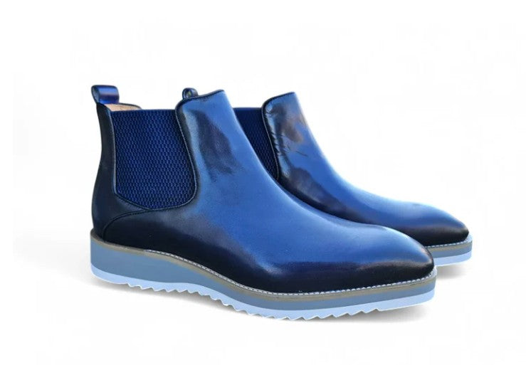 Burnished Calfskin Slip-On Boot Blue