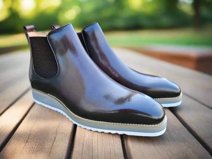 Burnished Calfskin Slip-On Boot Brown