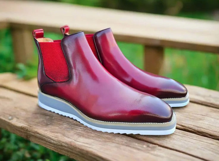 Burnished Calfskin Slip-On Boot Burgundy