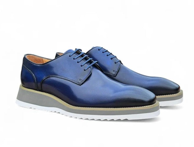 Burnished Calfskin Lace-Up Shoe Navy