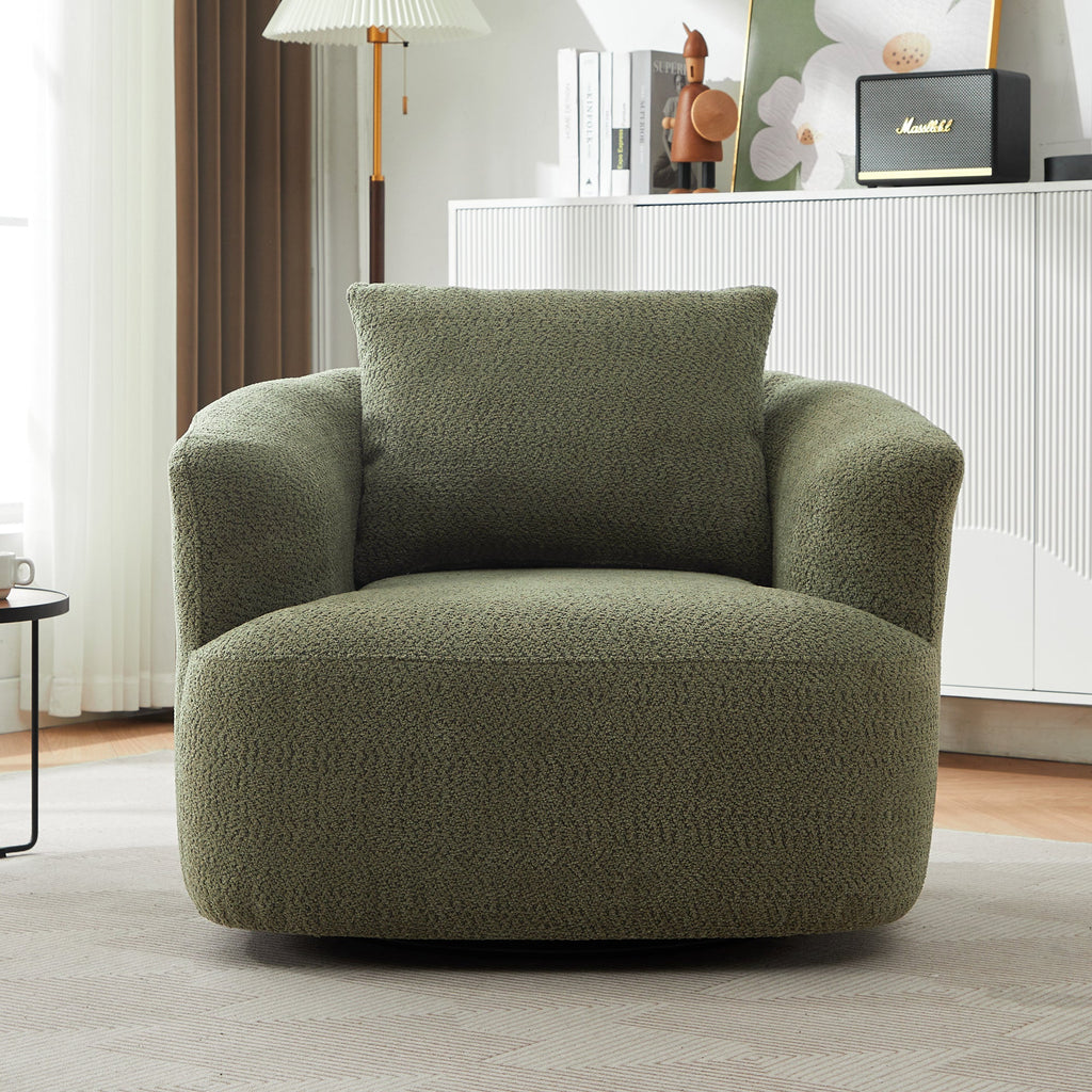 Accent Chair Swivel Barrel Chenille Green 360 Degree Pocket Spring 38 In
