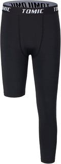 Tomic Youth Boys Kids One Leg 3/4 Leggings Compression Pants for Basketball Soccer Sports Athletic Training Tights Base Layer