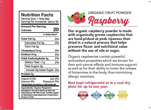 Organic Raspberry Powder - Northwest Wild Foods - Sweet Antioxidant Healthy Pure Dried Fruit Natural Hand Harvested - in Smoothies, Oatmeal, Dessert (8 Ounces)