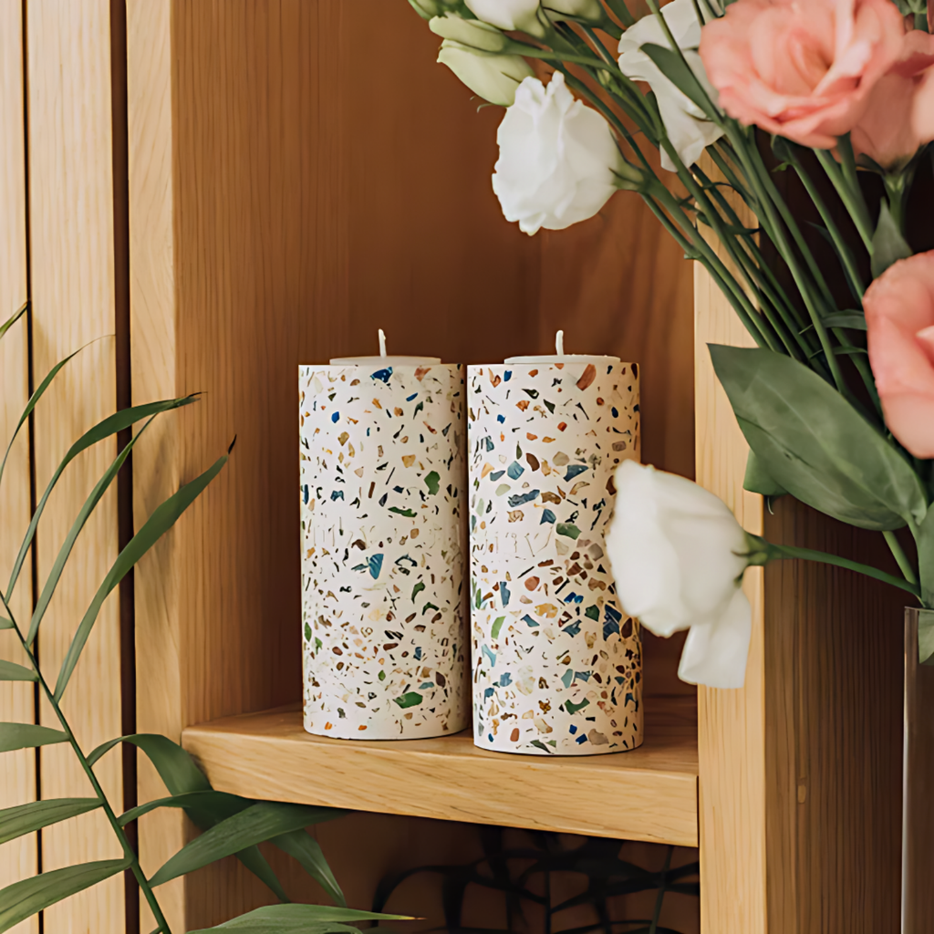 Shabbat Candle Holder Pair in Terrazzo – Terrazzo Series
