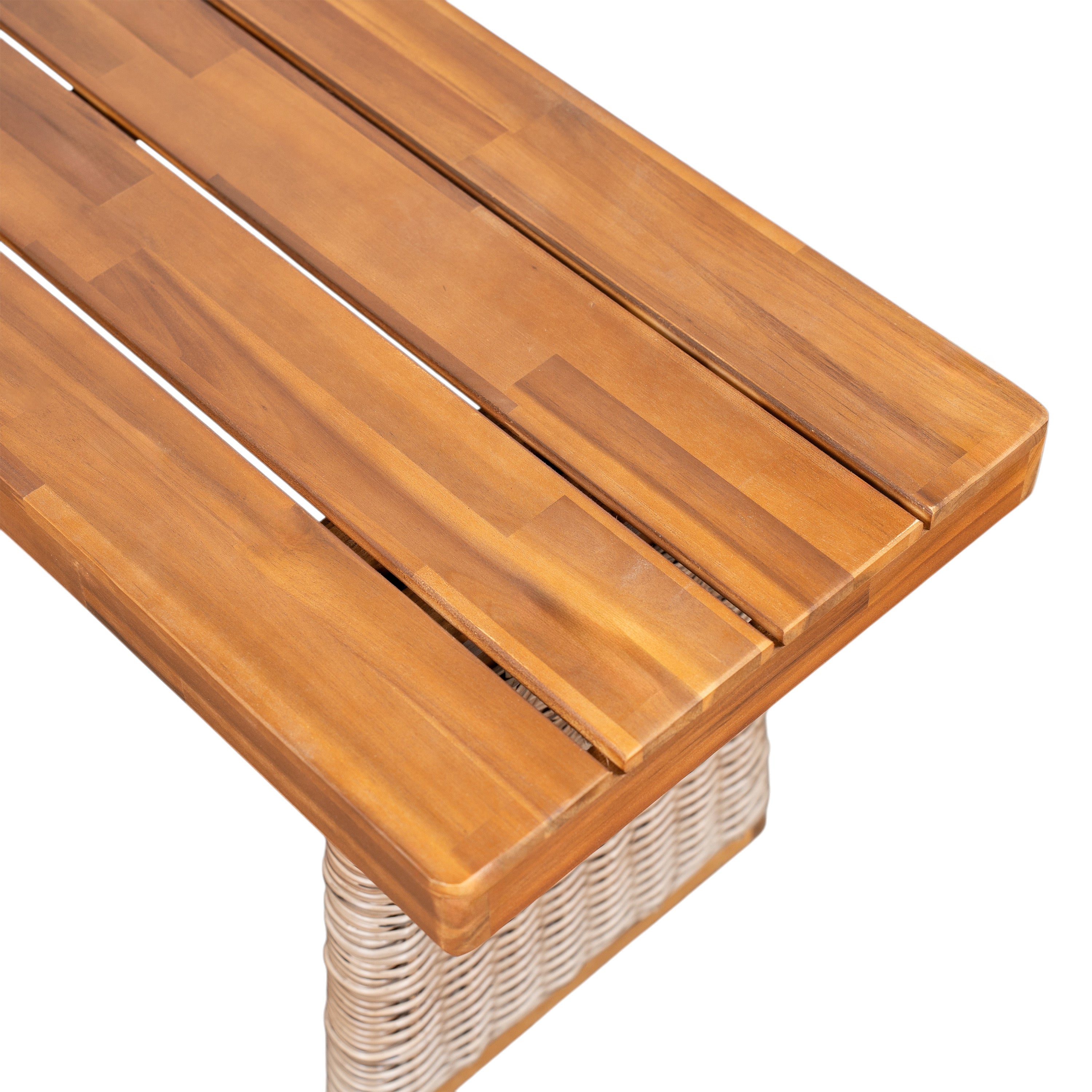 Outdoor Dining Set Acacia Wood Brown 3 Piece Table 2 Benches Rattan Legs