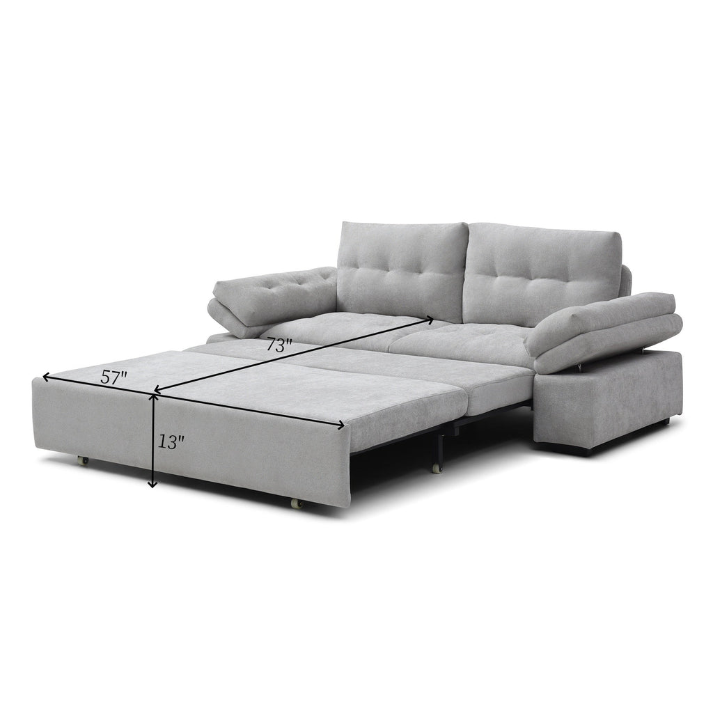 Sofa Bed 3-in-1 Linen Gray Pull-Out Chaise Recliner Armchair 164 LB
