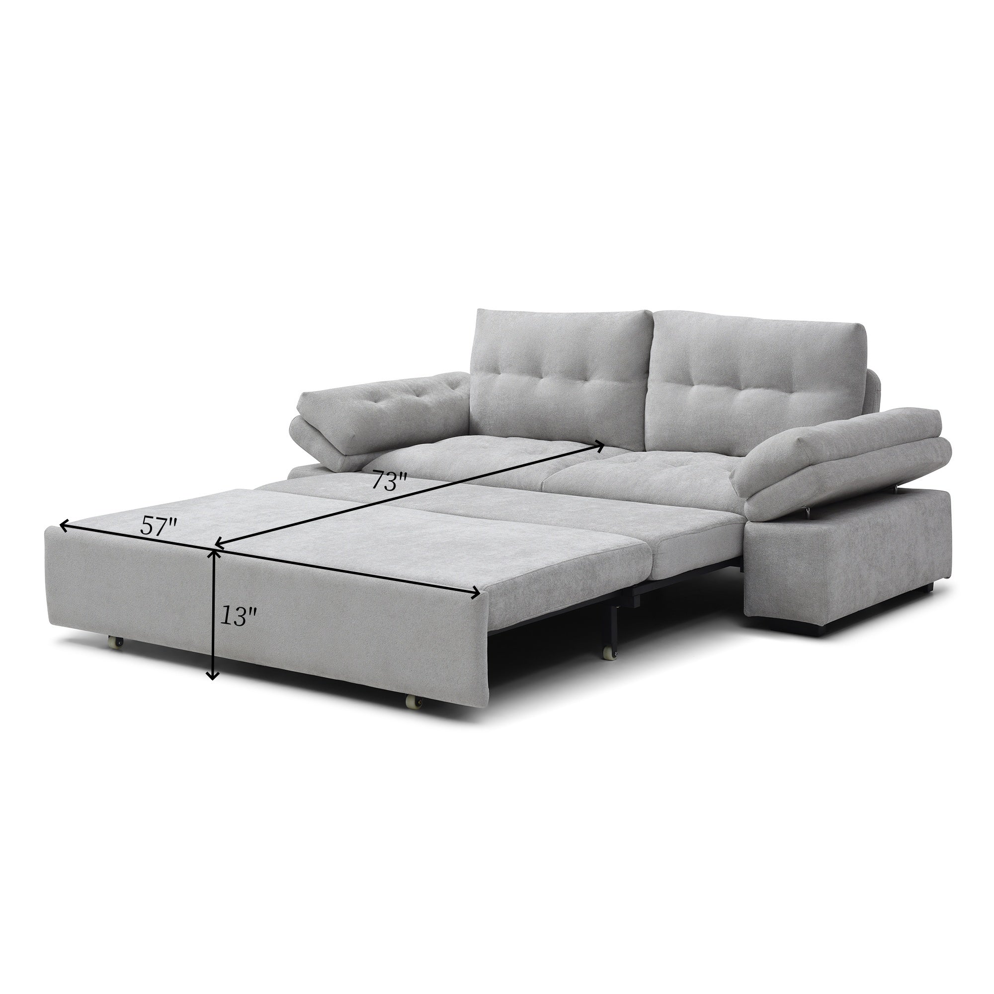Sofa Bed 3-in-1 Linen Gray Pull-Out Chaise Recliner Armchair 164 LB