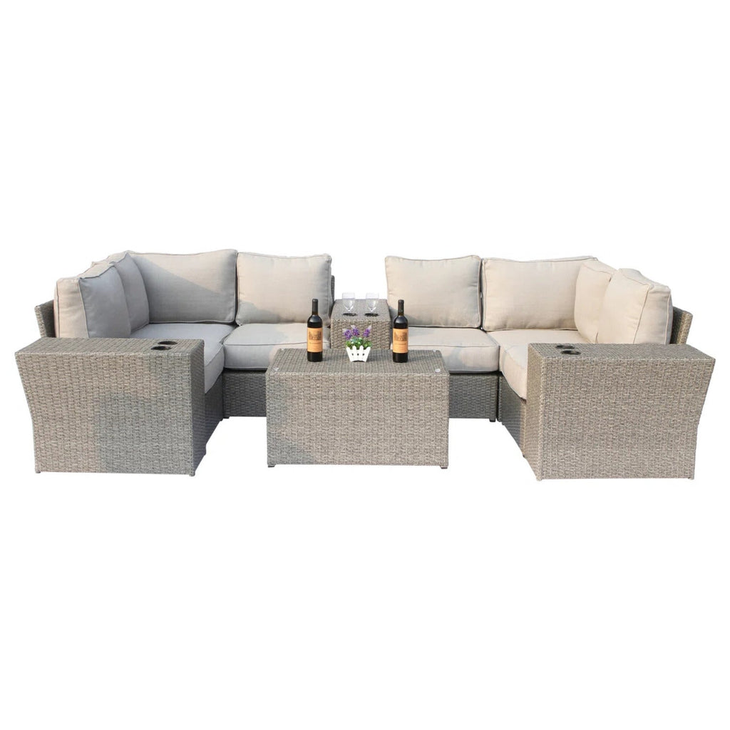 Outdoor Sectional Set HDPE Wicker Aluminum Gray 10 Piece 135 x 74 In