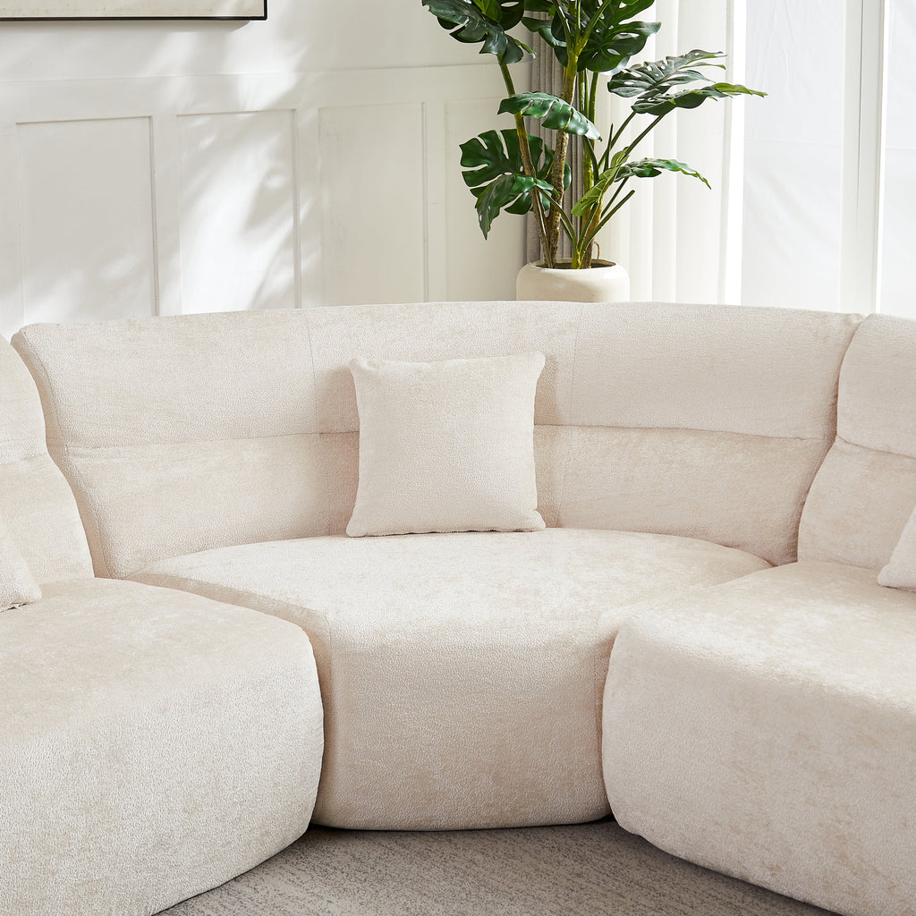 Sectional Sofa Curved Modular Chenille Beige 4 Seat 900 LB No Assembly