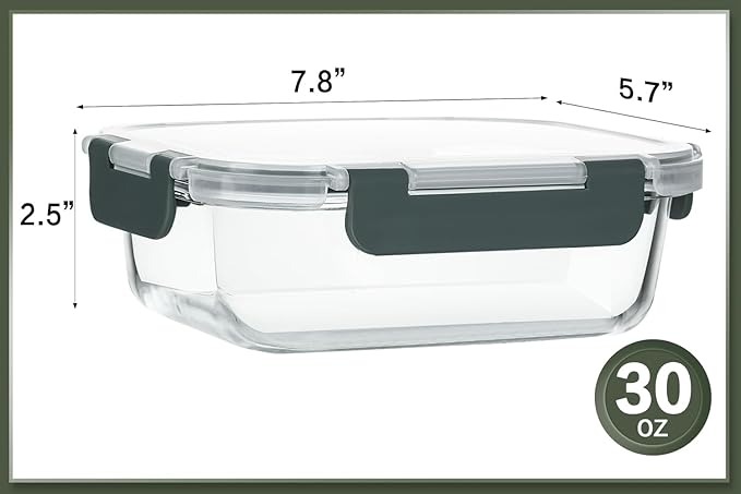 10 Packs 30 oz Glass Meal Prep Containers,Glass Food Storage Containers with Lids,Airtight Lunch Bento Boxes,Microwave,Freezer and Dishwasher,Gray
