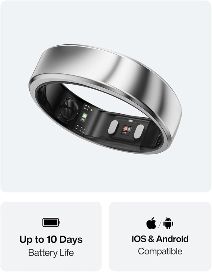 RingConn Gen 2 Air, Ultra-Thin AI Smart Ring, 10-Day Battery Life, Fitness/Sleep/Stress/HR Tracker for Women&Men, No App Fee for Standard Features, iOS & Android Compatible (Size 13, Galaxy Sliver)