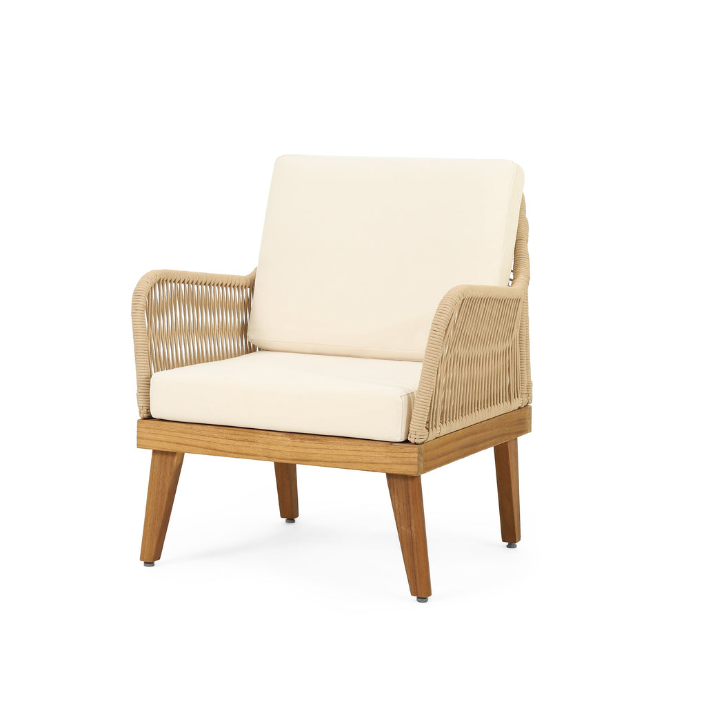 Outdoor Chat Set Acacia Wood Rope Teak Cushions 4 Piece Seats 4