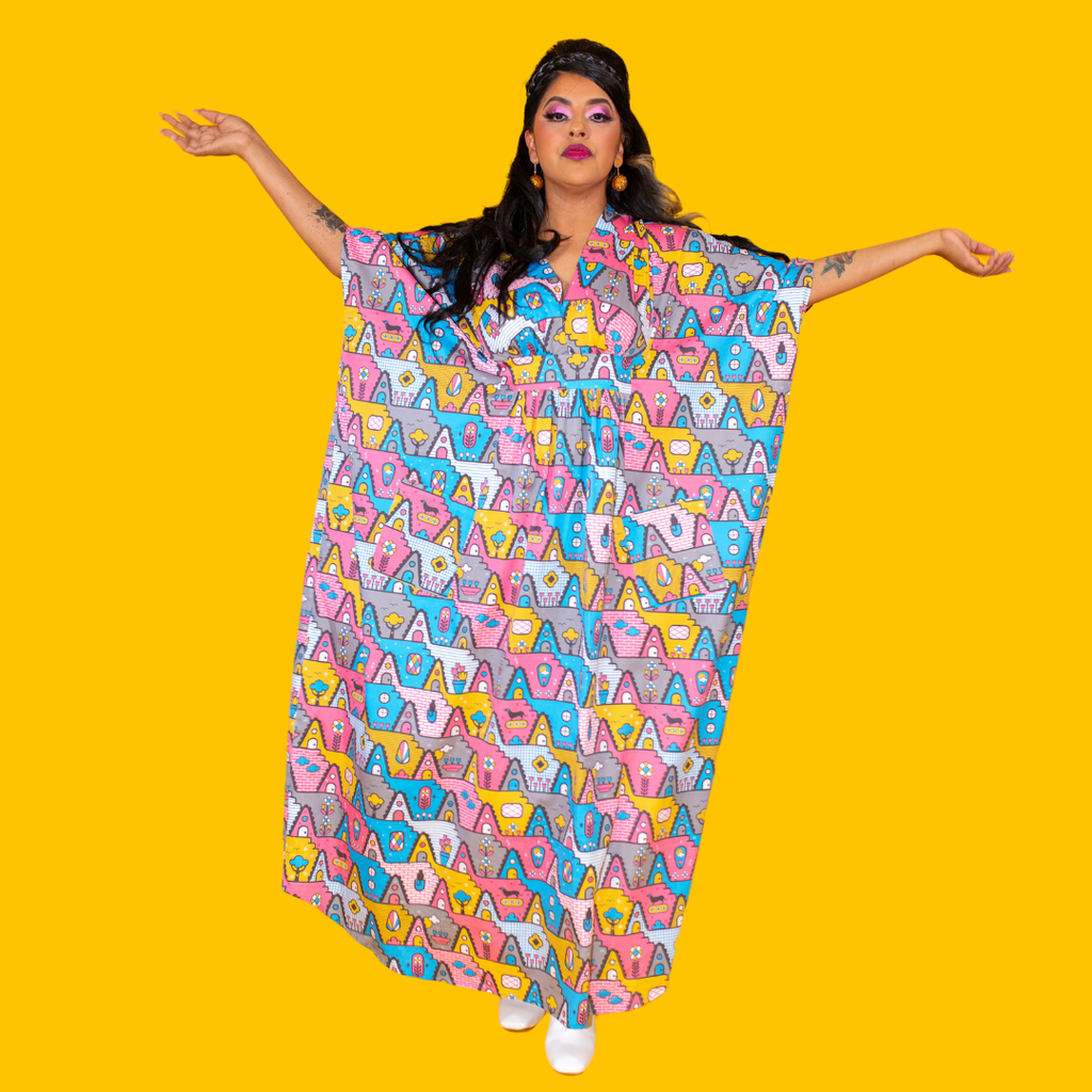 8-Bit A-Frames Pocket Caftan in 2 options