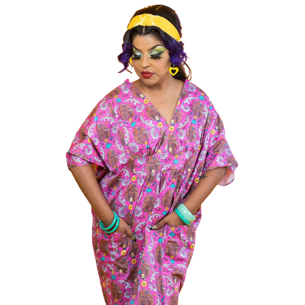 Monkey Business Maxi Caftan in Magenta Madness